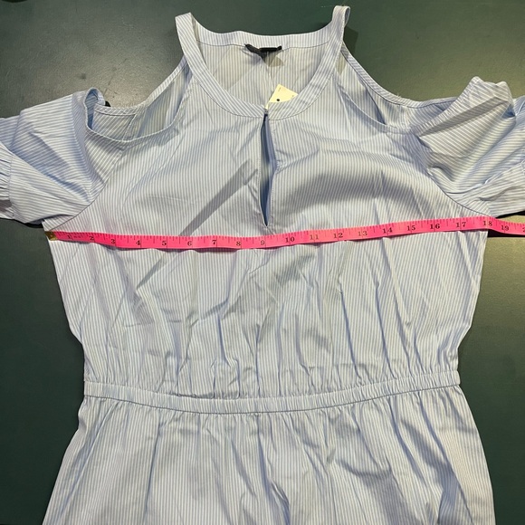 Ann Taylor Blue and White Pin Stripe Cold Shoulder Ruffle Dress (102) - Picture 9 of 9